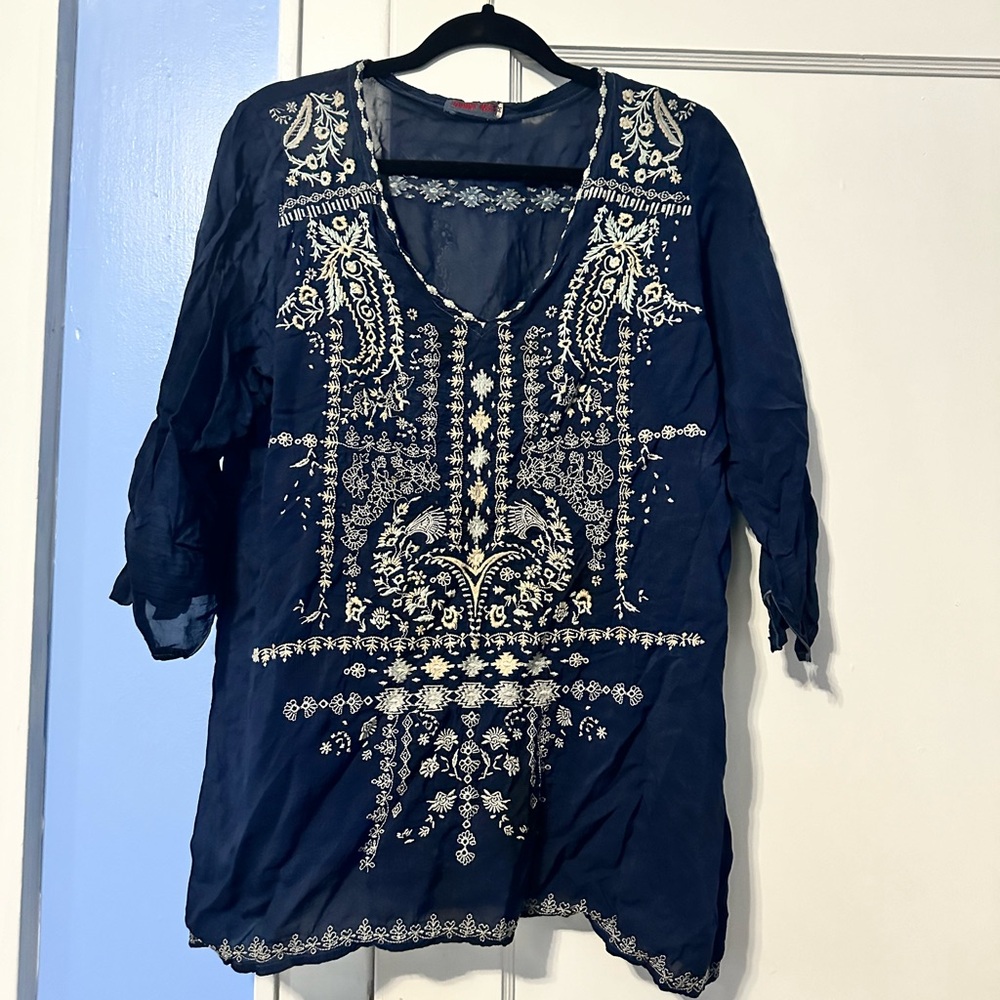 Johnny Was Floral Mid Sleeve Blouse Size Medium